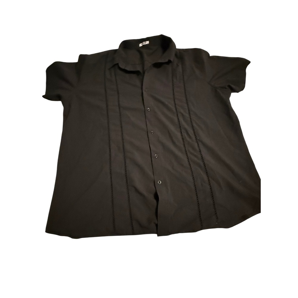COOFANDY Mens Short Sleeve Pintuck Guayabera Shirt Black Rayon Blend XL